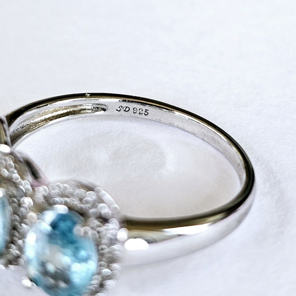 Beautiful Genuine Swiss Blue Topaz Sterling Silver Rhodium Finish! Sz 8.5 Ring! - Picture 5 of 6